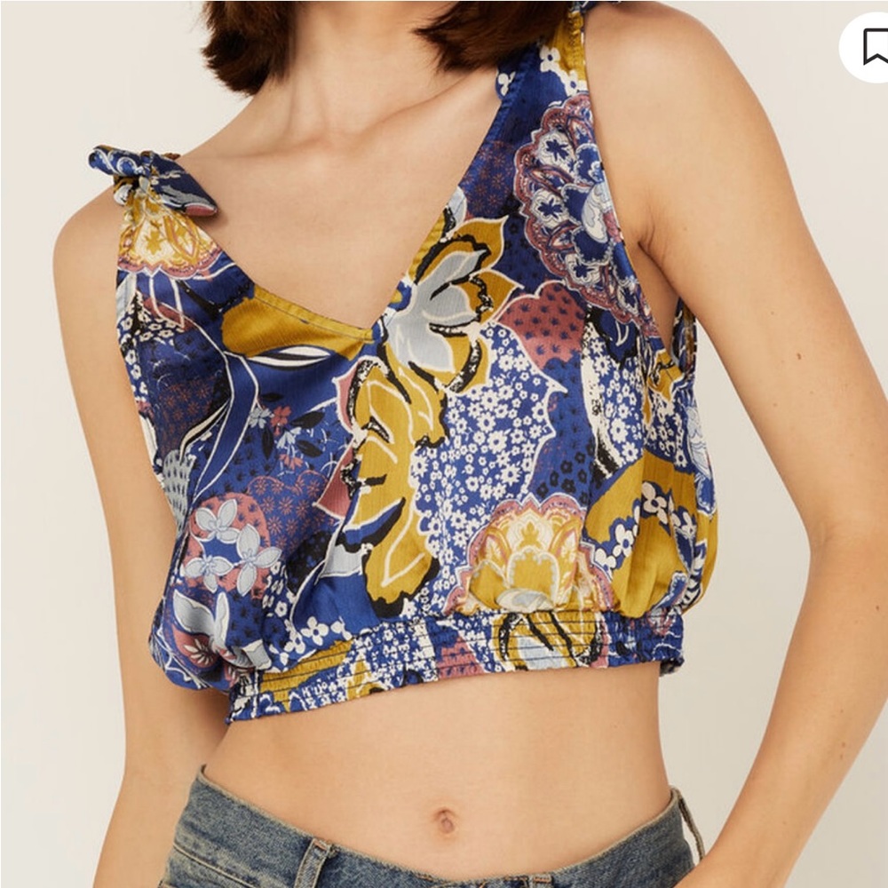 NWOT FREE PEOPLE WOMEN'S WEEKEND IN MONTAUK FLORAL PRINT CROPPED TOP || Ocean
